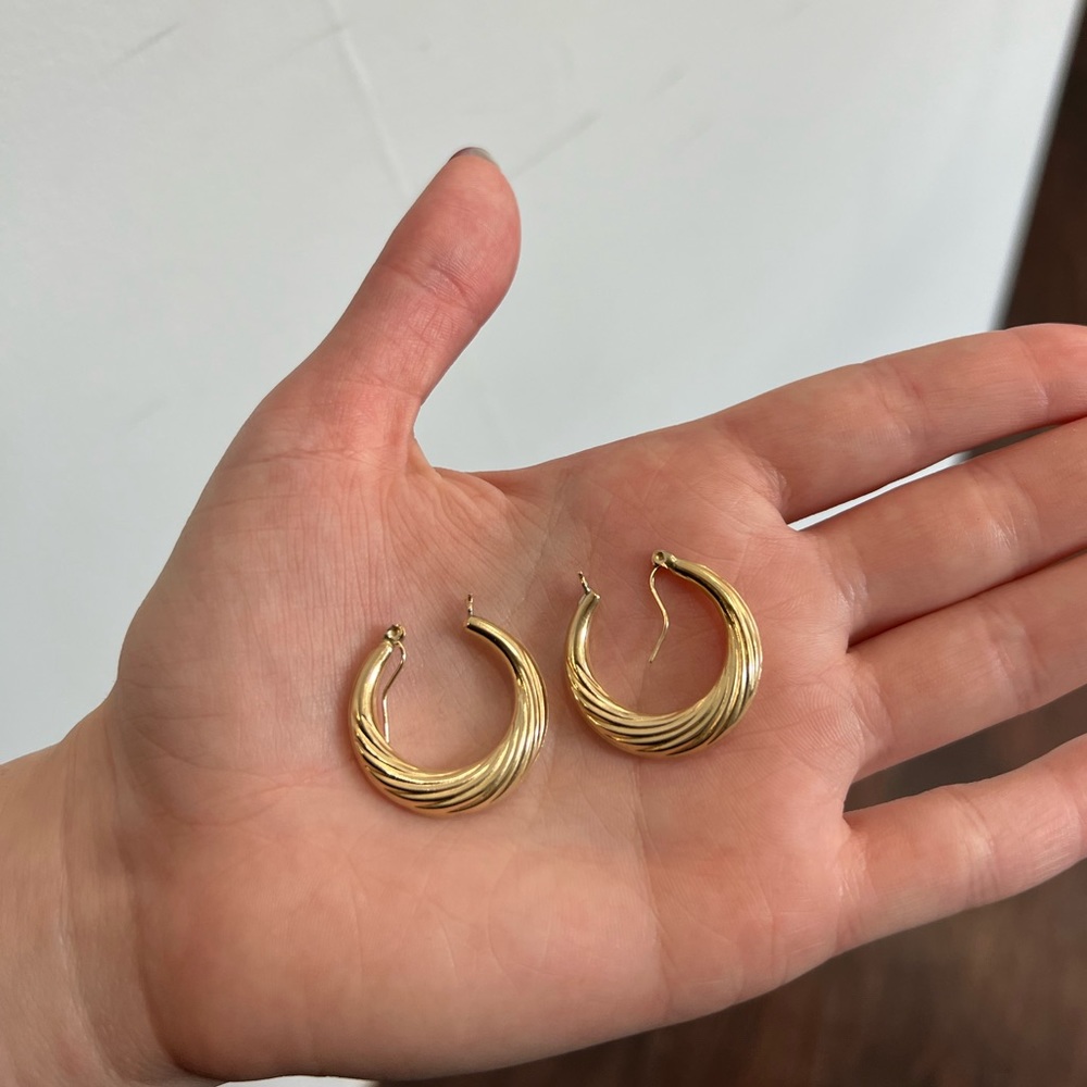 Classic Textured 14K Gold Hoops